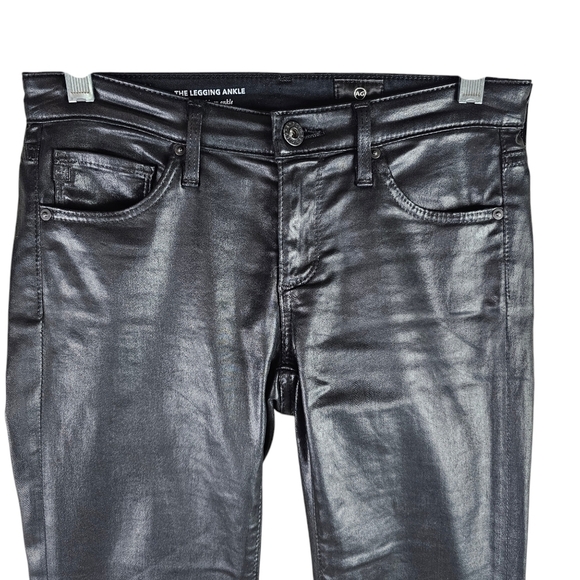 Adriano Goldschmied The Legging Super Skinny Ankle Black Faux Leather Jeans 24R - Picture 2 of 9